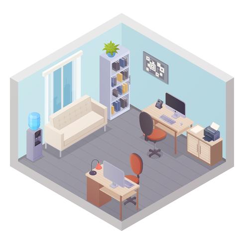 Isometric Office Interior With Two Workplaces  vector