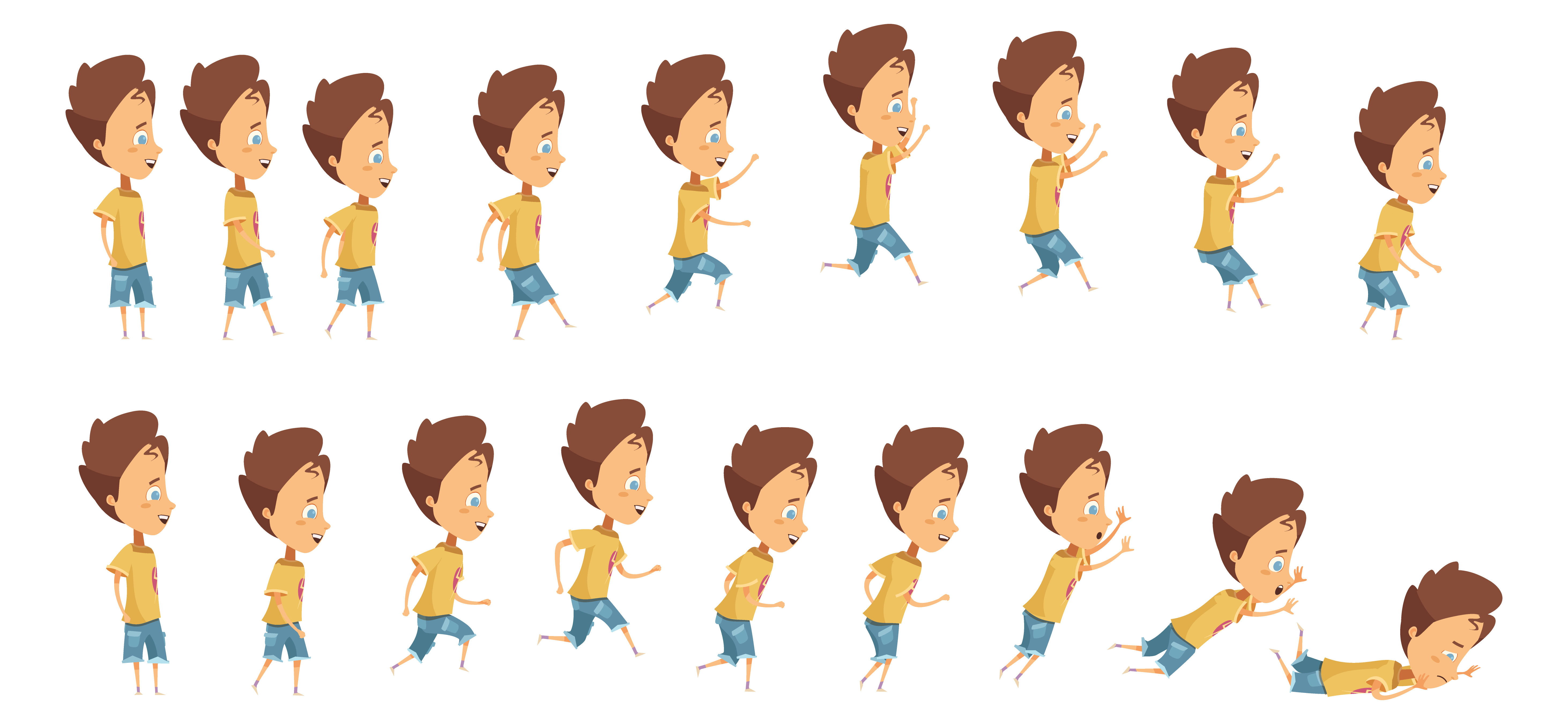 Animation with frame sequence when jumping running and falling of boy carto...