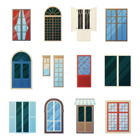  Muntin  Bars Window Panels Icons Set vector