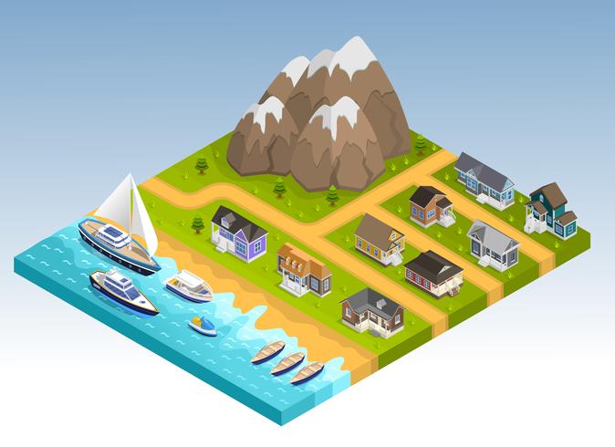 Sea Line Isometric Composition vector