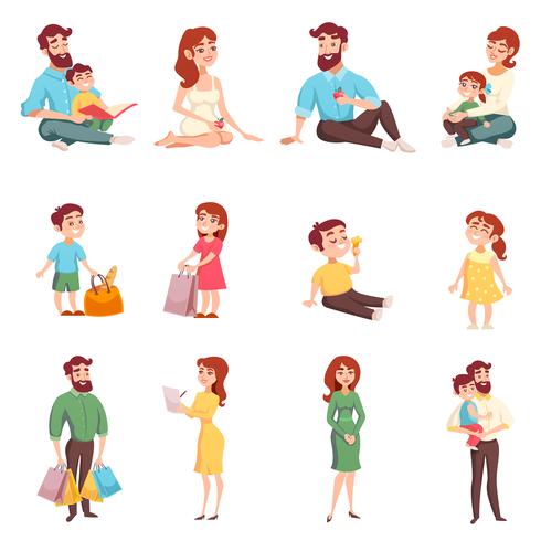 Family Members Cartoon Style Set vector