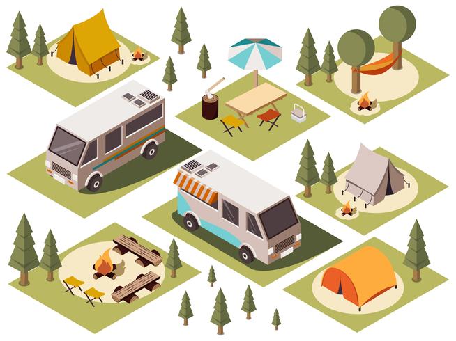 Camp Elements Isometric Set vector