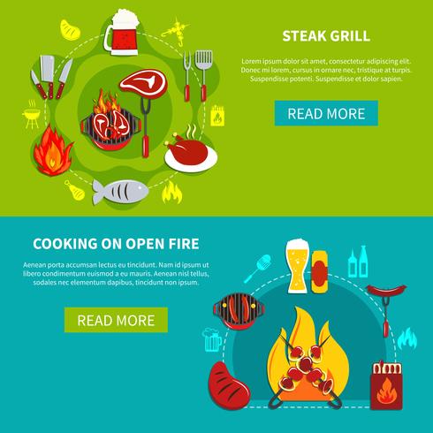 Steak Grill And Cooking On Open Fire Flat vector