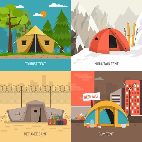 Camping Tent  Concept 4 Icons Square Composition vector