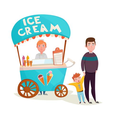 Kid Near Ice Cream Seller Cartoon vector