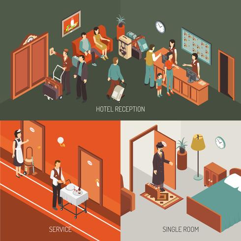 Hotel Concept Isometric Design Poster vector