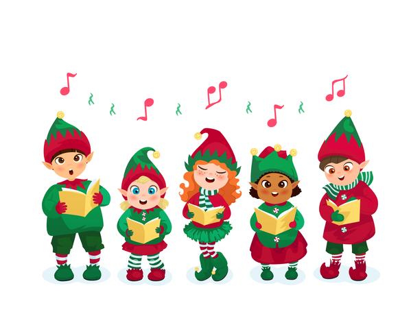 Caroling kids set vector