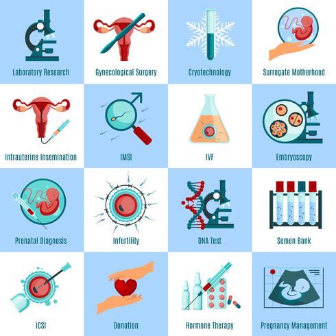 Artificial Insemination Square Icons Set  vector