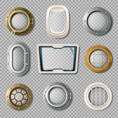 Portholes Of Various Shape Realistic Set  vector