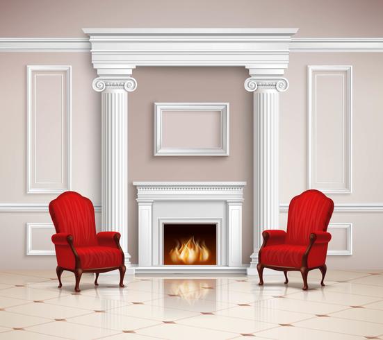 Classic Interior With Fireplace And Armchairs vector