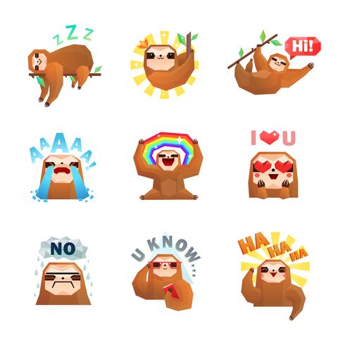 Set de pegatinas de emoticones de pereza vector