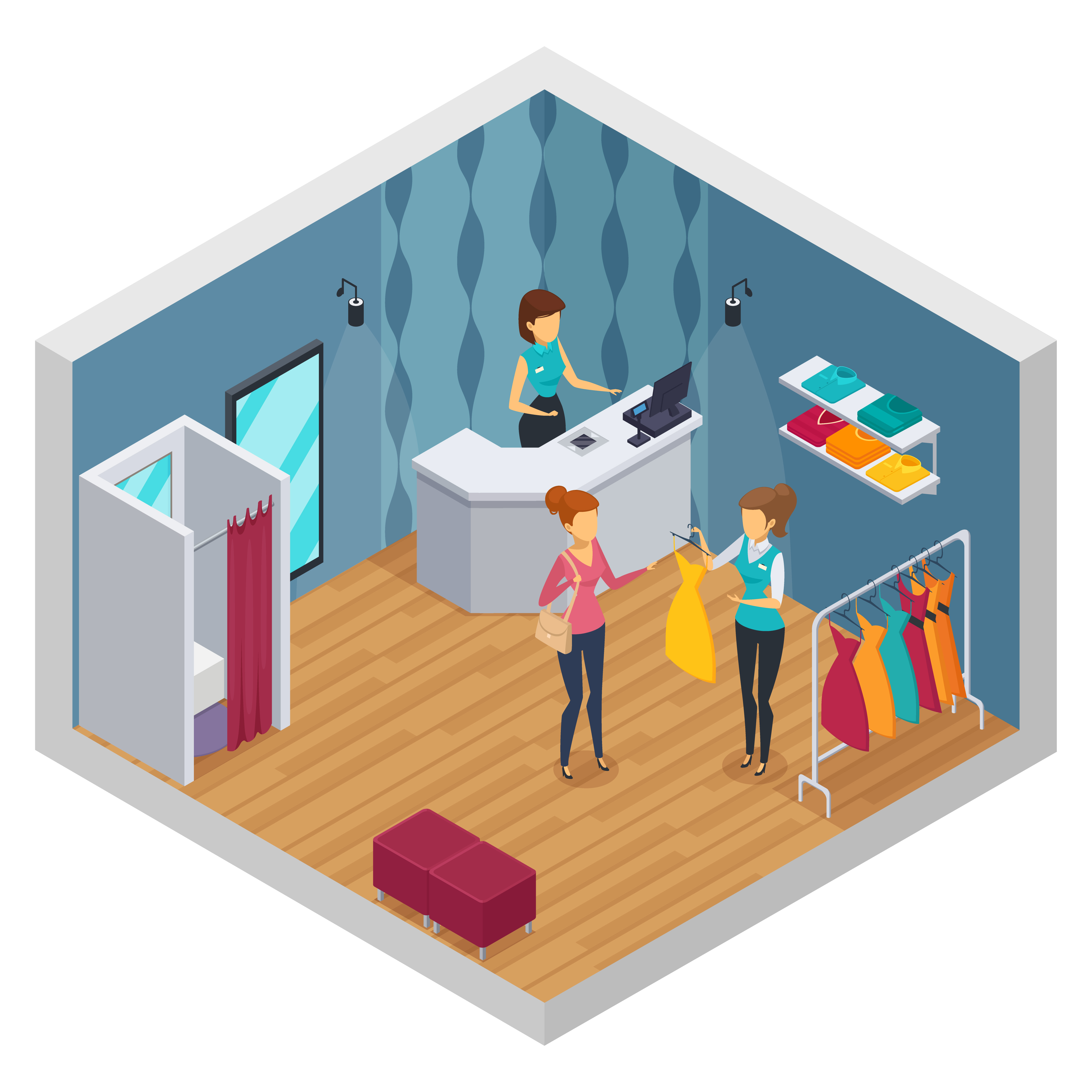 Colored Trying Shop Isometric Interior 482895 Vector Art at Vecteezy