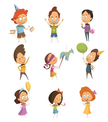 Kids Party Retro Icons Set vector