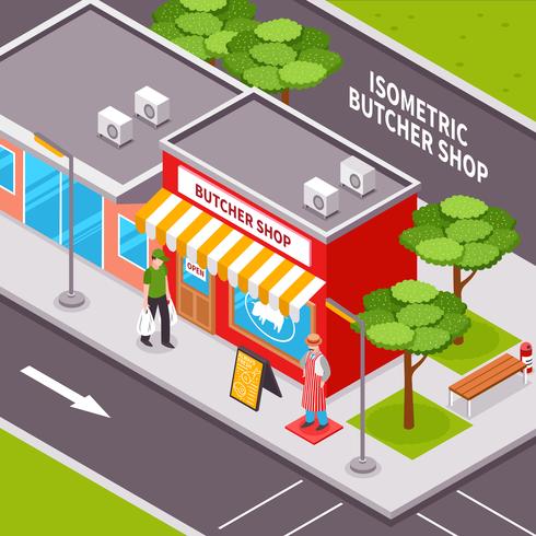 Butcher Shop Outside Isometric Design vector