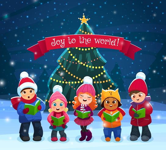 Caroling kids composition vector