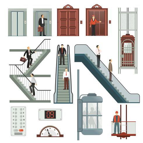 Elevator And Stairs Set vector