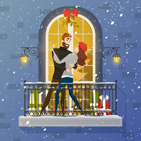 Romantic Balcony Scene Flat Illustration Poster vector