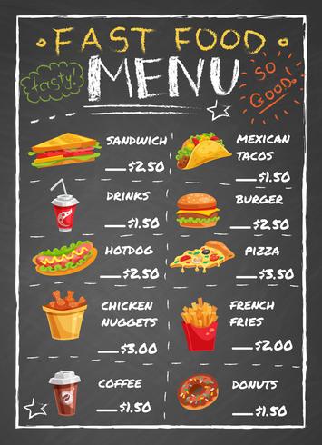 Fast Food Restaurant Menu On Chalkboard vector