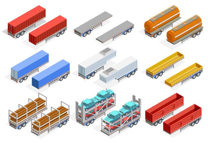 Trailers Isometric Set vector