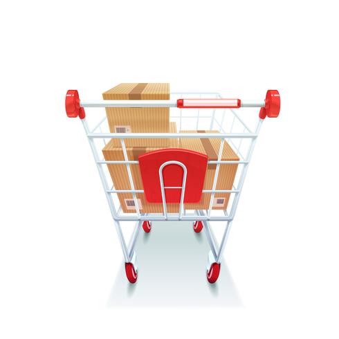 Carrito De Compras Con Cajas Imagen Realista vector