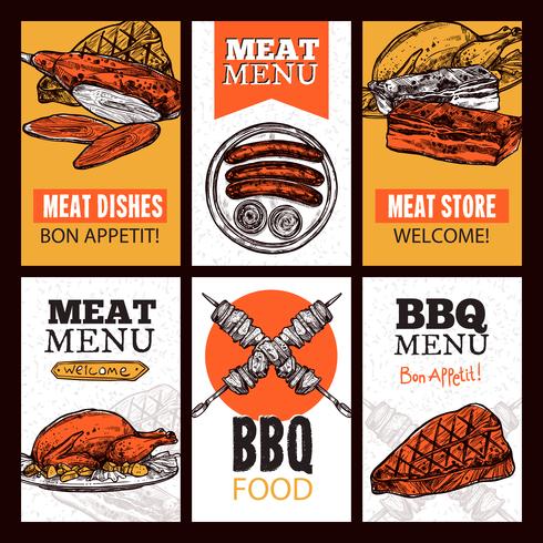 Banners verticales de platos de carne vector