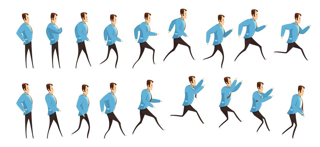 Animación de hombre corriendo y saltando vector