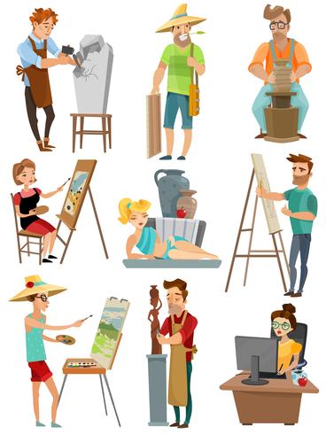 Artist Cartoon Set vector