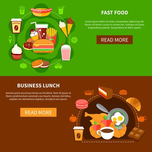  Fast Food Business Lunch Flat Banners  vector