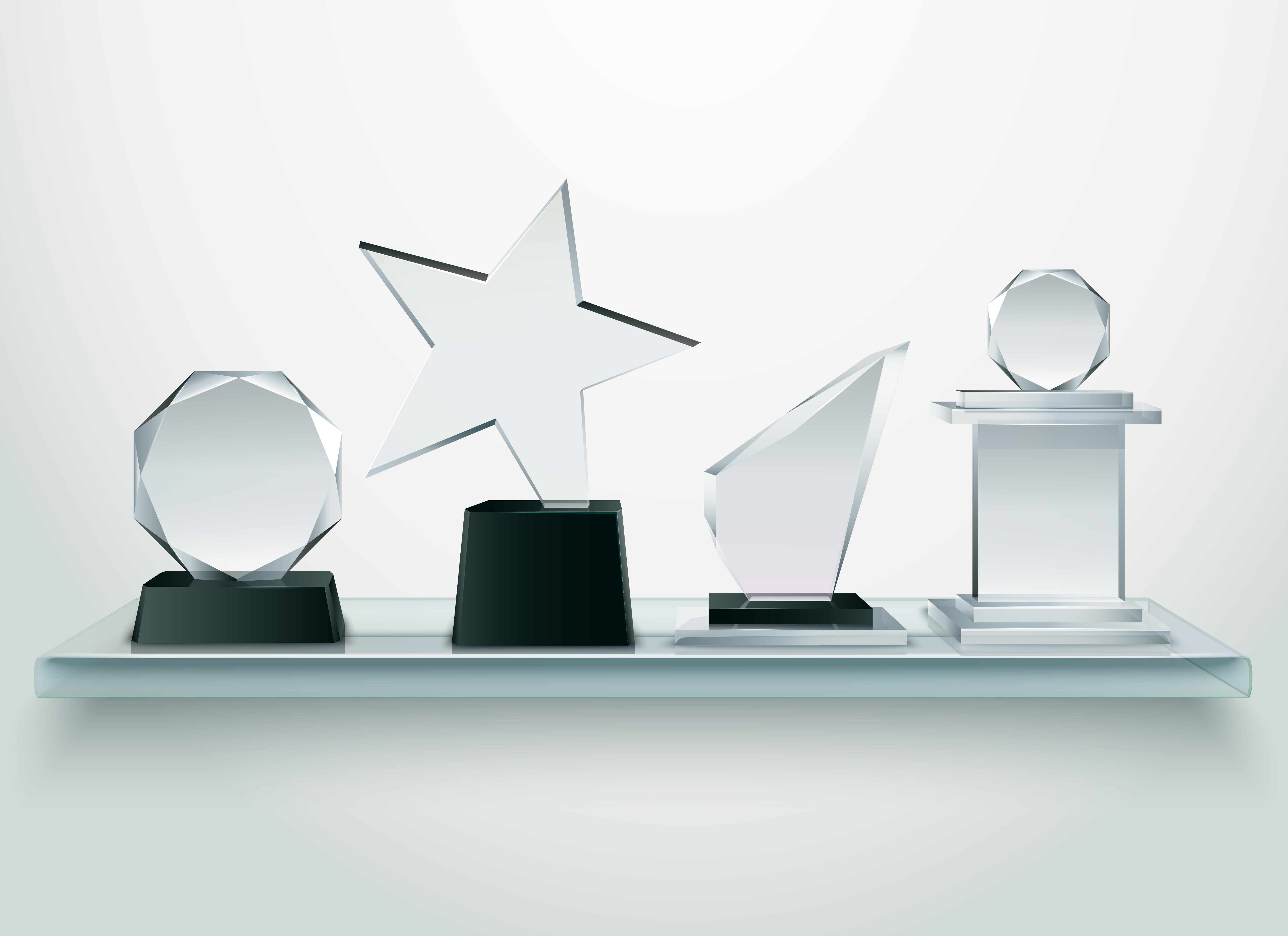 Glass Trophies On Shelf Realistic Image 483094 Vector Art at Vecteezy