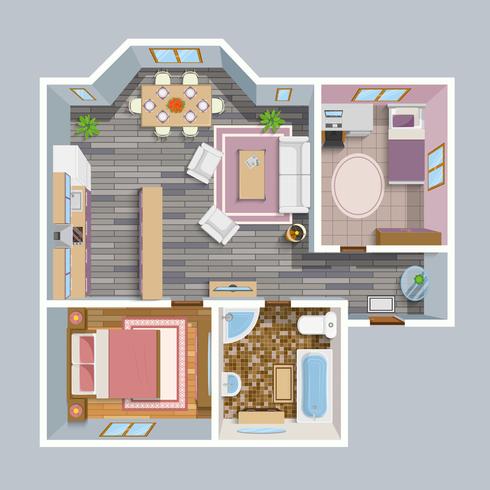 Architectural Flat Plan Top View vector