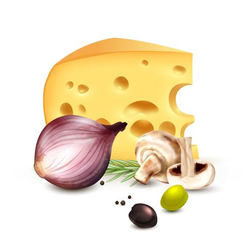 Cheese Onion Olives Realistic Background Poster vector