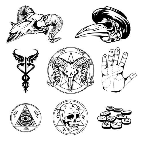 Sketch Set Of Esoteric Symbols And Occult Attributes vector