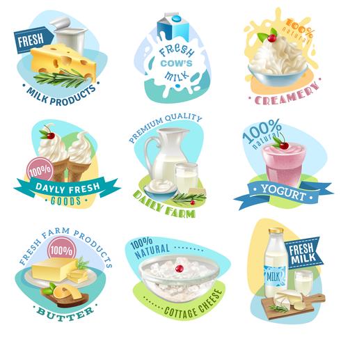 Milk Products Emblems Set vector