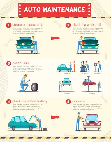 Servicio de centros de coche Retro Infografía de dibujos animados vector