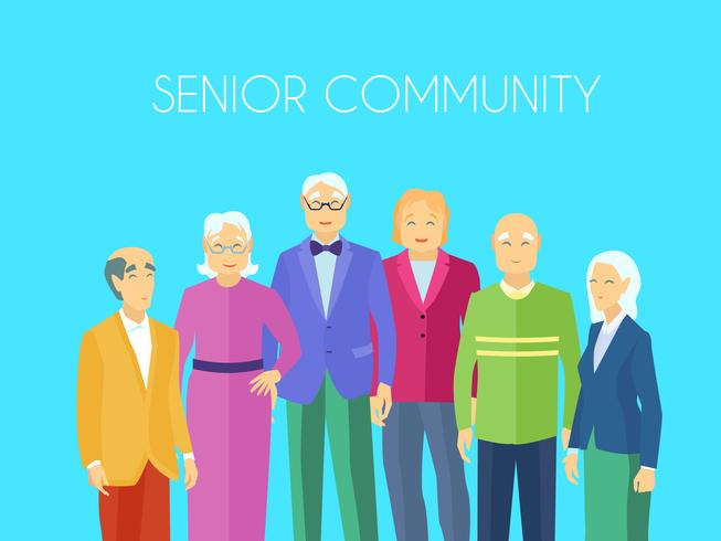 Senior Community People Group Flat Poster  vector
