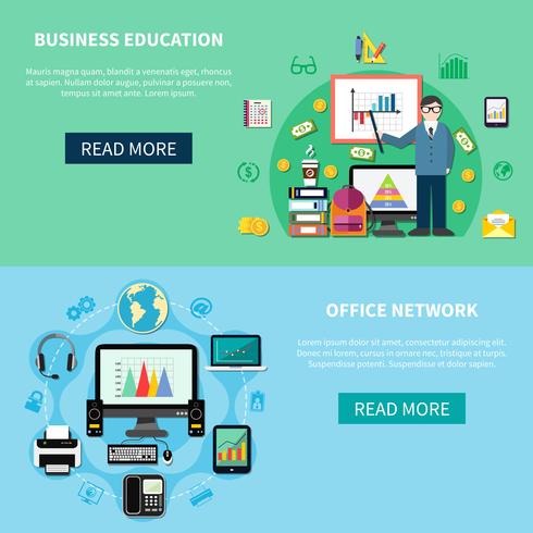Red de oficinas y banners de educación empresarial vector