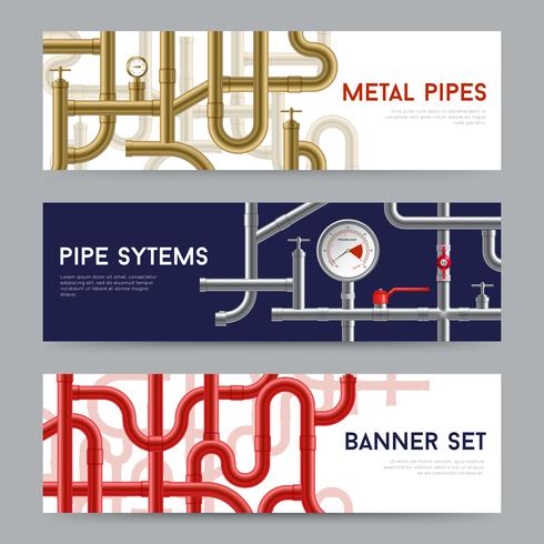 Pipe System Banners Set vector