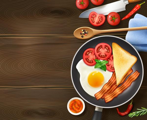 Breakfast In Frying Pan Top View  vector