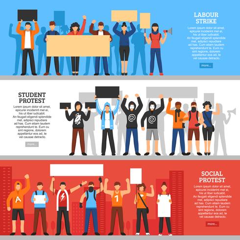 Protesting Crowd Horizontal Banners vector