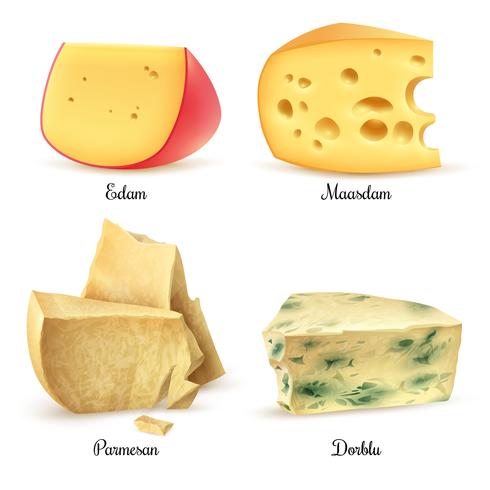  Quality Cheese 4 Realistic Images Set vector