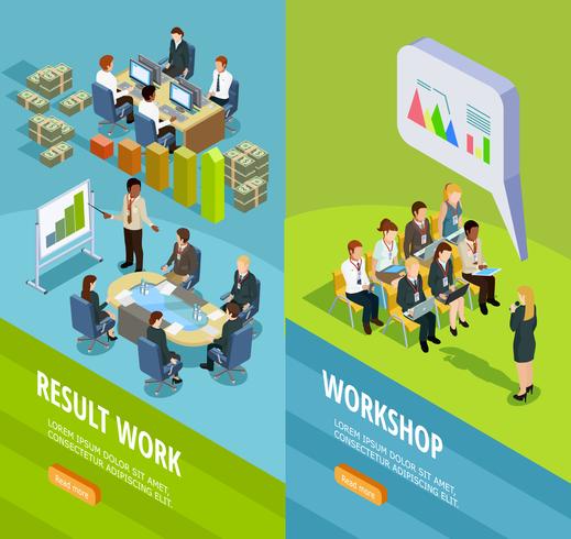 Business Learning Isometric Vertical Banners vector