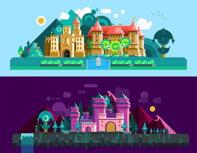 Banners horizontales de castillos vector