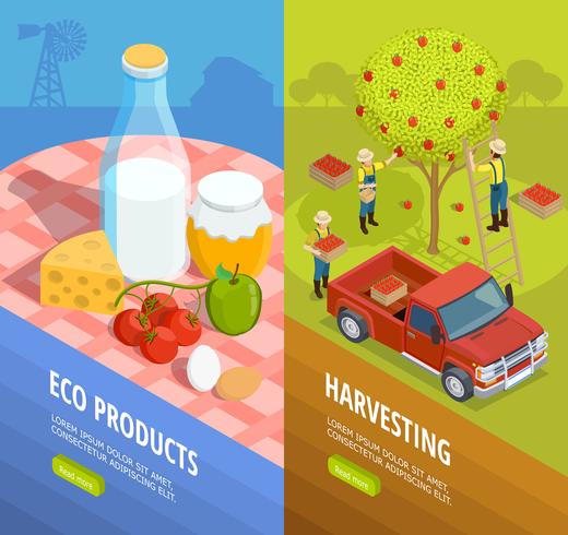 Vertical Isometric Farm Banner Set vector