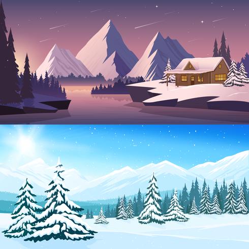 Banners horizontales de paisaje de invierno vector