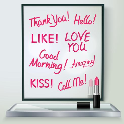 Lipstick Love Words Frame Realistic Image  vector