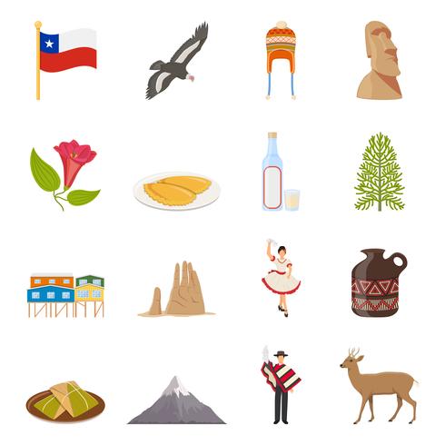 Chile Flat Colored Icons vector