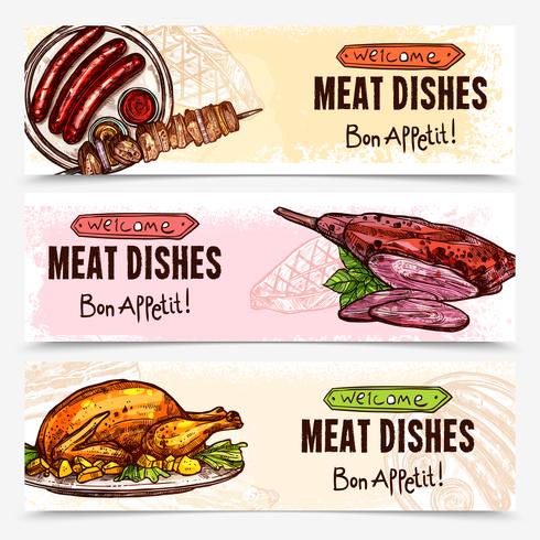 Hand Drawn Meat Horizontal Banners vector