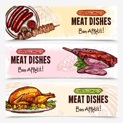 Banners horizontales de carne dibujados a mano vector