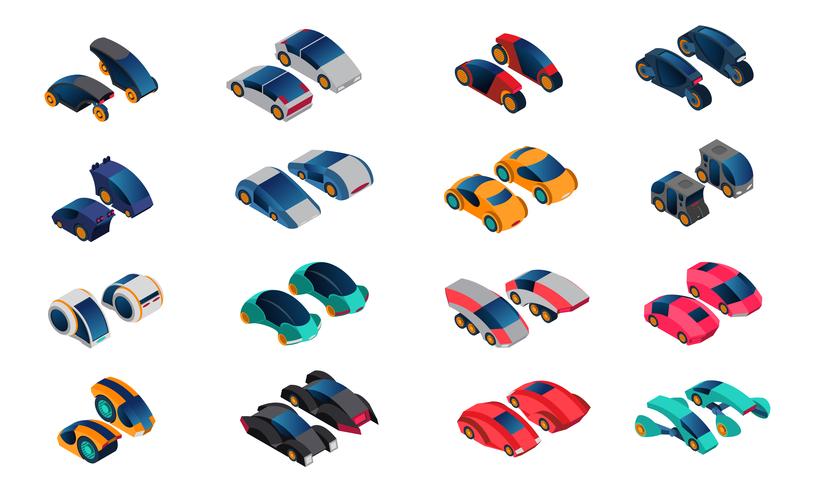 Futuristic Cars Isometric Icons Set vector