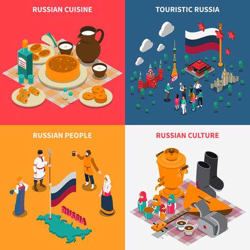 Russian Isometric Touristic 2x2 Icons Set vector